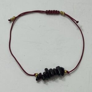 Unbranded Stone Chip Cord Bracelet Unisex OS Burgundy Excellent Boho Adjustable